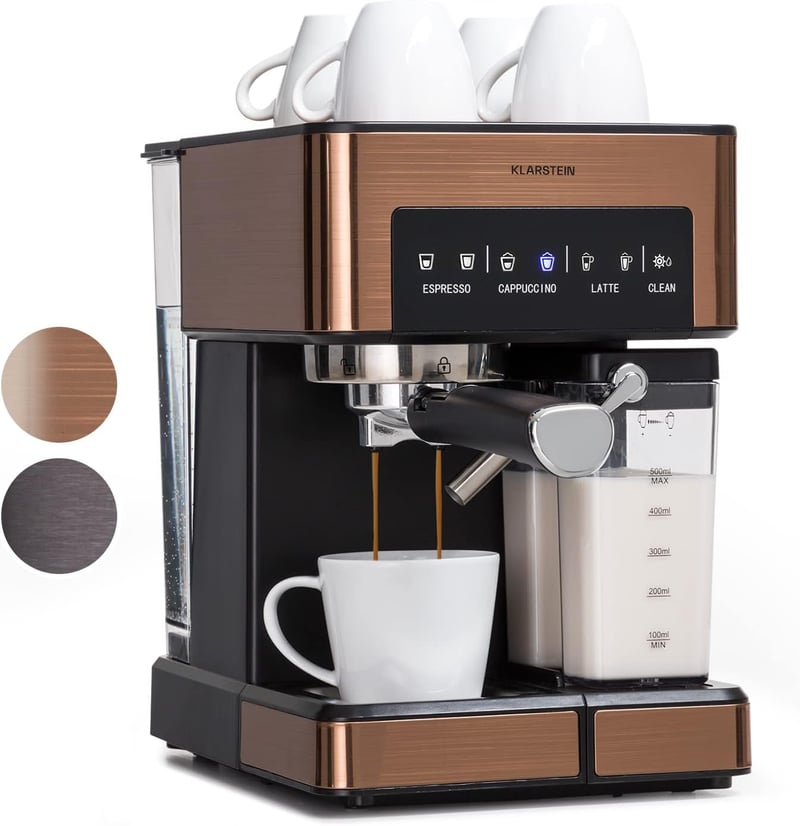 Klarstein Espresso Kávéfőző Tejhabosítóval 20 Bar Rozsdamentes Acél 1350W