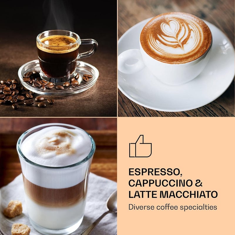 KLARSTEIN Gusto Classico Espresso Kávéfőző 1350W 20 Bar Nyomás Tejhabosító Fekete