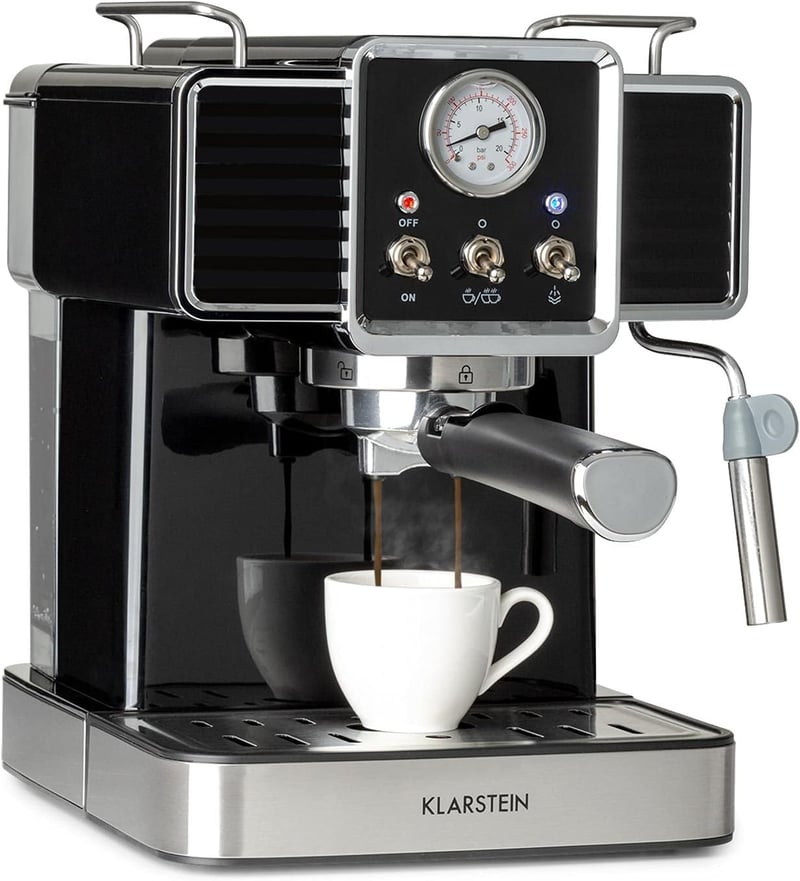 KLARSTEIN Gusto Classico Espresso Kávéfőző 1350W 20 Bar Nyomás Tejhabosító Fekete