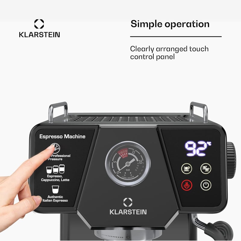 KLARSTEIN Libeica 19 bar eszpresszógép 1350W rozsdamentes acél tejhabosítóval