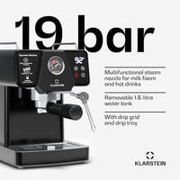 KLARSTEIN Libeica 19 bar eszpresszógép 1350W rozsdamentes acél tejhabosítóval 2