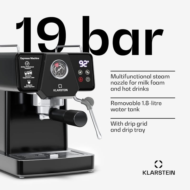 KLARSTEIN Libeica 19 bar eszpresszógép 1350W rozsdamentes acél tejhabosítóval