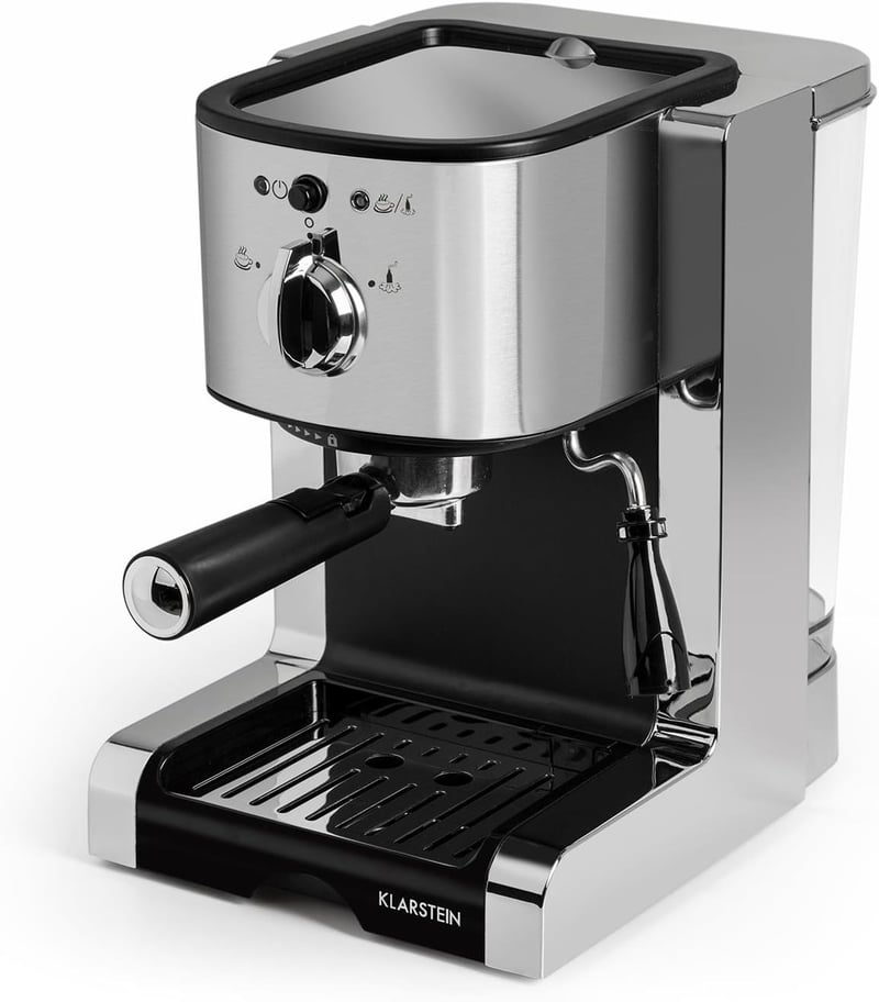 Klarstein Passionata 20 Ezüst Eszpresszó Kávéfőző Gép 1,25L Kivehető Tartállyal - Cappuccino és Latte Készítéshez, Modern Dizájn