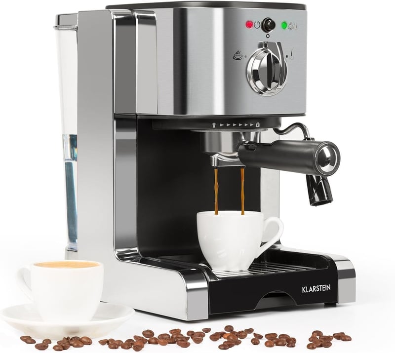 Klarstein Passionata 20 Ezüst Eszpresszó Kávéfőző Gép 1,25L Kivehető Tartállyal - Cappuccino és Latte Készítéshez, Modern Dizájn