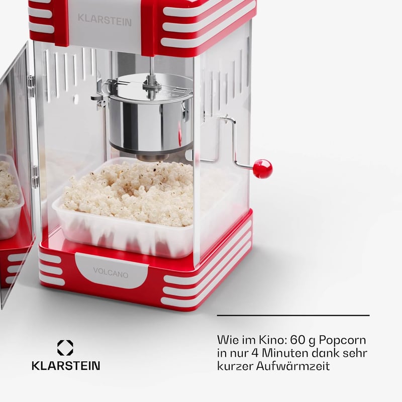 Klarstein Retro Popcorn Gép 300W Rozsdamentes Acél Tartállyal Édes és Sós Popcornhoz
