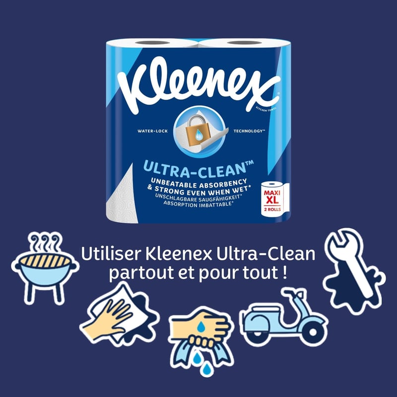 Kleenex Ultra Clean Maxi XL Konyhai Papírtörlő, 6 Tekercs, Kiváló Felszívóképesség - 1 stück (6er Pack), 2-White