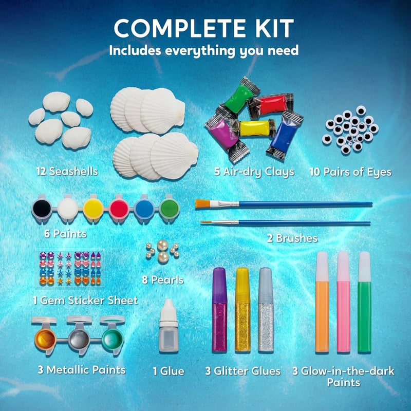 Klever Kits Tengeri Kagyló Festő Készlet Gyerekeknek – Világít a Sötétben, 12 Darabos Kreatív Művészeti Játék