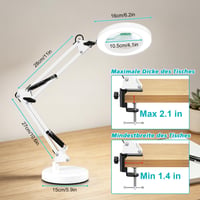 KLGFI LED Lupa so stojanom, 10-násobné zväčšenie, 3 režimy svietenia, stmievateľná, biela, stolová lampa s voľnými rukami na ručné práce, hobby a čítanie 5