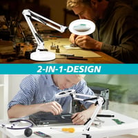 KLGFI LED Lupa so stojanom, 10-násobné zväčšenie, 3 režimy svietenia, stmievateľná, biela, stolová lampa s voľnými rukami na ručné práce, hobby a čítanie 6