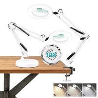 KLGFI LED Lupa so stojanom, 10-násobné zväčšenie, 3 režimy svietenia, stmievateľná, biela, stolová lampa s voľnými rukami na ručné práce, hobby a čítanie 1