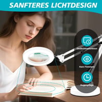 KLGFI LED Lupa so stojanom, 10-násobné zväčšenie, 3 režimy svietenia, stmievateľná, biela, stolová lampa s voľnými rukami na ručné práce, hobby a čítanie 4