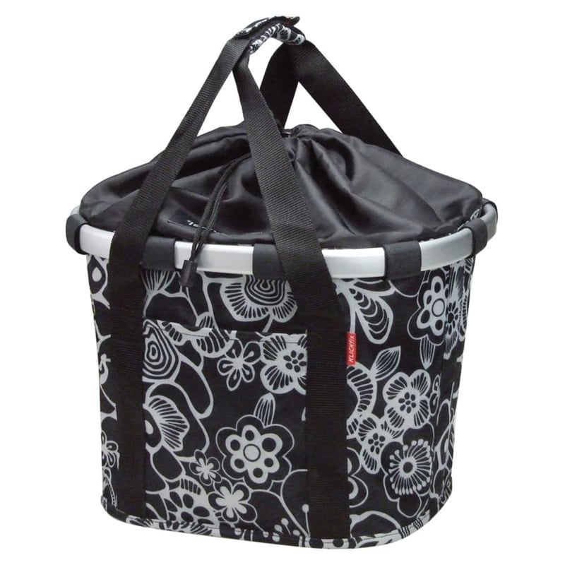 KlickFix Reisenthel Bikebasket skladací košík na bicykel na riadidlá, Fleur čierna, 26x35x28 cm