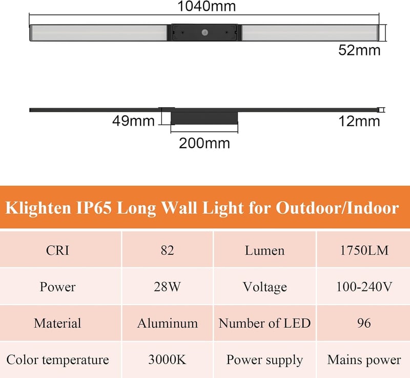 Klighten 104 cm LED fali lámpa kültéri beltéri 1750 lm meleg fehér IP65 vízálló