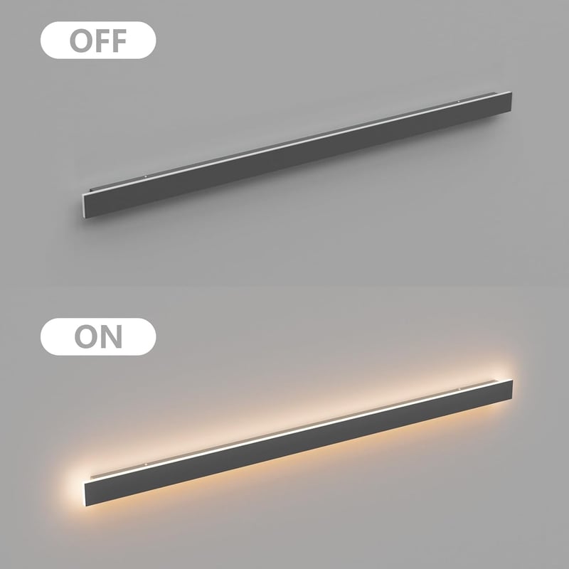 Klighten 120 cm-es Kültéri-Beltéri LED Fali Lámpa - IP65 Vízálló Fekete Vas-Akril Világítás, 35W, Meleg Fehér 3000K, Szabályozható