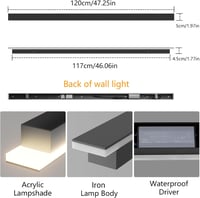 Klighten 120 cm-es Kültéri-Beltéri LED Fali Lámpa - IP65 Vízálló Fekete Vas-Akril Világítás, 35W, Meleg Fehér 3000K, Szabályozható 4