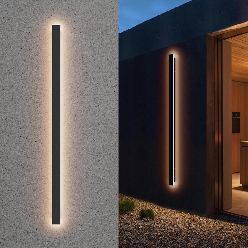 Klighten 120 cm-es Kültéri-Beltéri LED Fali Lámpa - IP65 Vízálló Fekete Vas-Akril Világítás, 35W, Meleg Fehér 3000K, Szabályozható
