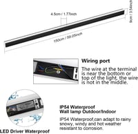 Klighten 150 cm-es IP54 Vízálló LED Fali Lámpa - Fekete Kültéri Világítás Kerthez, Teraszhoz, Nappaliba - 45W 3855lm Meleg Fehér 3000K 7