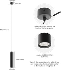 Klighten 2 db GU10 LED függőlámpa henger, 5W 472 lm, állítható magasság 30 cm, meleg fehér 3000 K, fekete, konyha étkező nappali 2