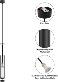 Klighten 2 db GU10 LED függőlámpa henger, 5W 472 lm, állítható magasság 30 cm, meleg fehér 3000 K, fekete, konyha étkező nappali 3