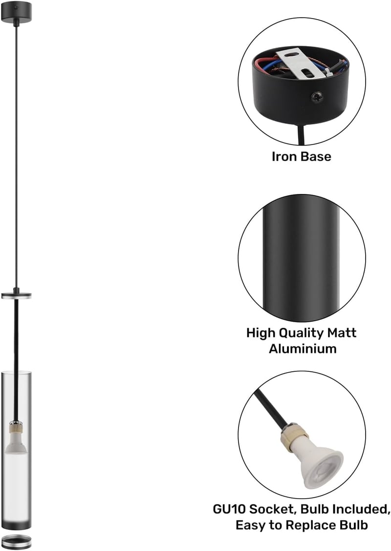 Klighten 2 db GU10 LED függőlámpa henger, 5W 472 lm, állítható magasság 30 cm, meleg fehér 3000 K, fekete, konyha étkező nappali