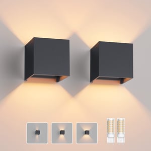 Klighten 2 ks vonkajšie nástenné svietidlo s vymeniteľnou G9 LED žiarovkou, 3000K teplá biela, antracitové, vodoodolné IP54, nastaviteľný uhol svetla, hliník, záhrada a