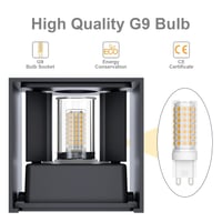 Klighten 2 ks vonkajšie nástenné svietidlo s vymeniteľnou G9 LED žiarovkou, 3000K teplá biela, antracitové, vodoodolné IP54, nastaviteľný uhol svetla, hliník, záhrada a 2