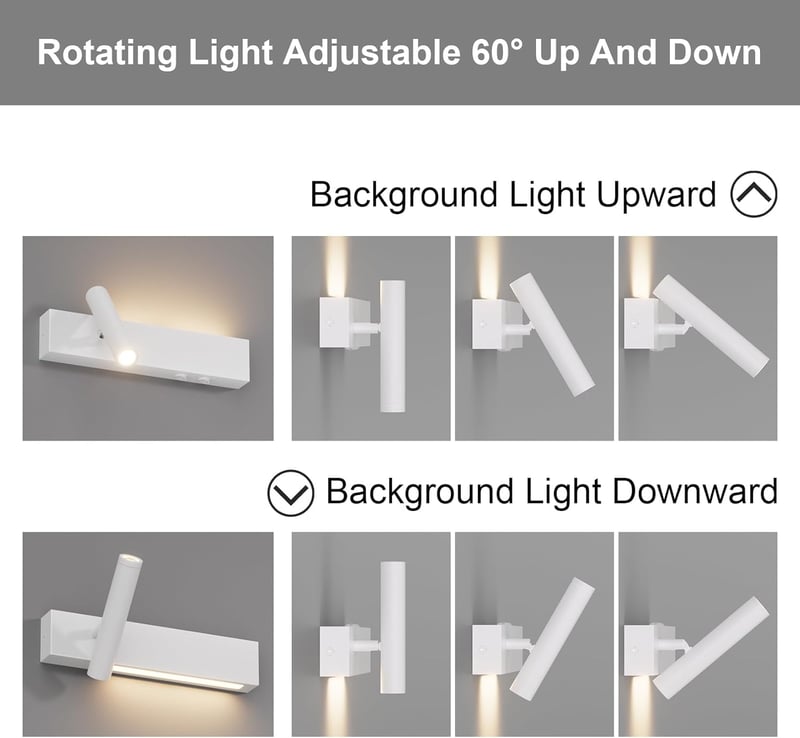 Klighten 2 db LED fali spot 3 W+3 W 3000K meleg fehér 2 izzó 2 kapcsoló fehér alumínium 330 fok forgatható 60 fok