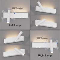 Klighten 2 db LED fali spot 3 W+3 W 3000K meleg fehér 2 izzó 2 kapcsoló fehér alumínium 330 fok forgatható 60 fok 2