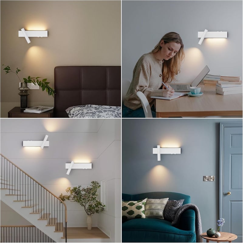 Klighten 2 db LED fali spot 3 W+3 W 3000K meleg fehér 2 izzó 2 kapcsoló fehér alumínium 330 fok forgatható 60 fok