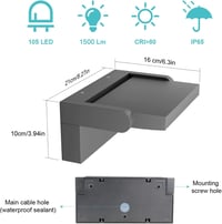 Aplica LED de perete Klighten 24 W pentru interior/exterior, IP65, reglabilă (dimmabilă), control prin aplicație, temporizator, panou rotativ, gri închis, 1500 lm, 3000-6000 K 7