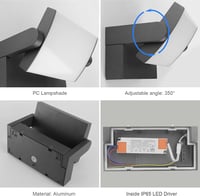 Aplica LED de perete Klighten 24 W pentru interior/exterior, IP65, reglabilă (dimmabilă), control prin aplicație, temporizator, panou rotativ, gri închis, 1500 lm, 3000-6000 K 3