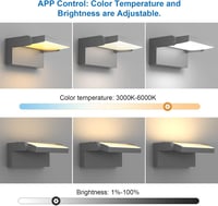 Aplica LED de perete Klighten 24 W pentru interior/exterior, IP65, reglabilă (dimmabilă), control prin aplicație, temporizator, panou rotativ, gri închis, 1500 lm, 3000-6000 K 2