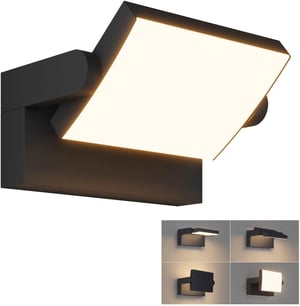 Klighten 24W IP65 LED aplică de perete reglabilă pentru exterior și interior, corp de iluminat modern din aluminiu, negru, alb cald 2700-3000K
