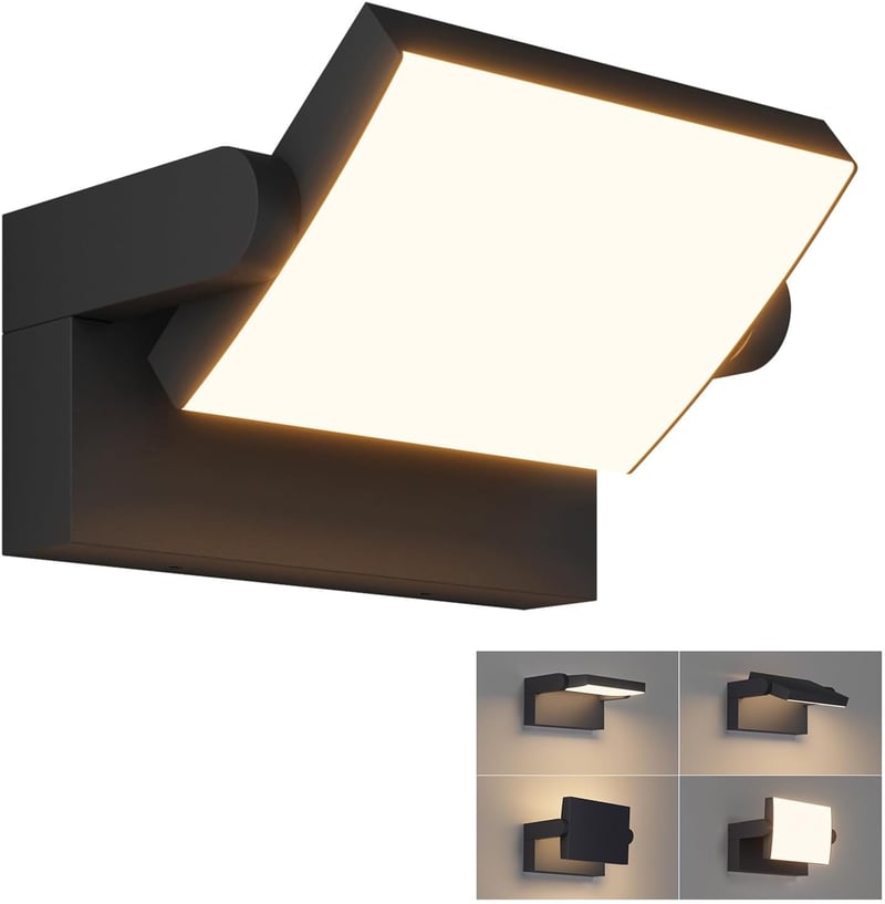 Klighten 24W IP65 LED aplică de perete reglabilă pentru exterior și interior, corp de iluminat modern din aluminiu, negru, alb cald 2700-3000K