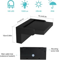Klighten 24W IP65 LED aplică de perete reglabilă pentru exterior și interior, corp de iluminat modern din aluminiu, negru, alb cald 2700-3000K 6