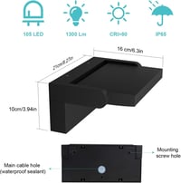 Klighten 24W Kültéri-Beltéri Fali Lámpa, IP65 Vízálló, Forgatható LED Panel, 1500 Lumen, 4000K Természetes Fehér, Fekete Alumínium 6