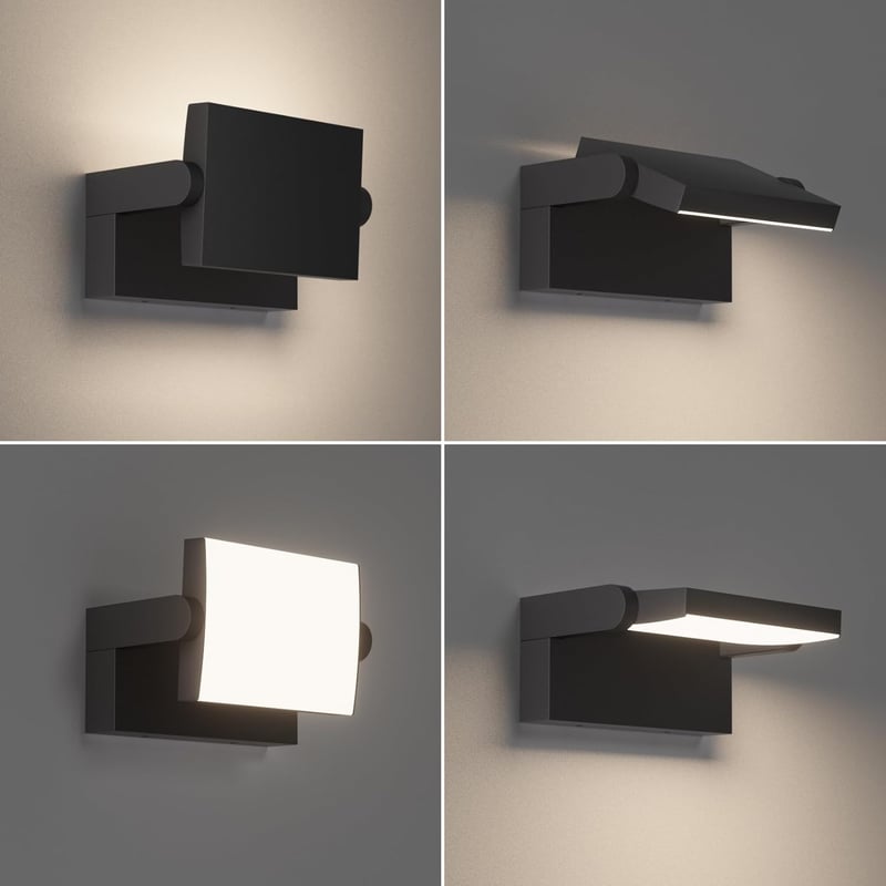 Klighten 24W Kültéri-Beltéri Fali Lámpa, IP65 Vízálló, Forgatható LED Panel, 1500 Lumen, 4000K Természetes Fehér, Fekete Alumínium