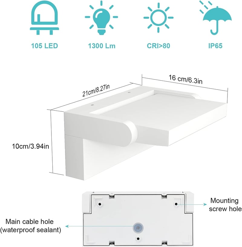 Klighten 24W Kültéri Fali Lámpa IP65 Vízálló LED Panellel, 1500 Lumen, Természetes Fehér