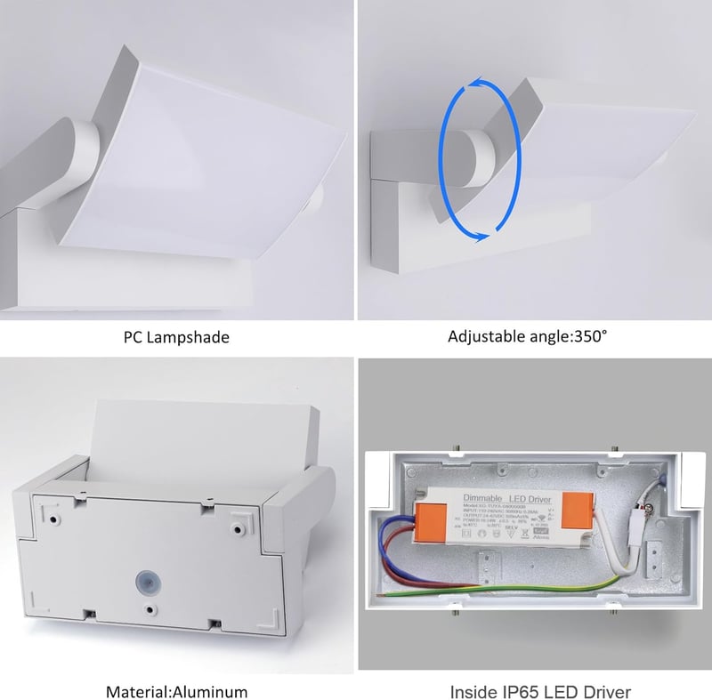 Klighten 24W LED fali lámpa dimmelhető app vezérléssel, IP65 vízálló kültéri beltéri világítás