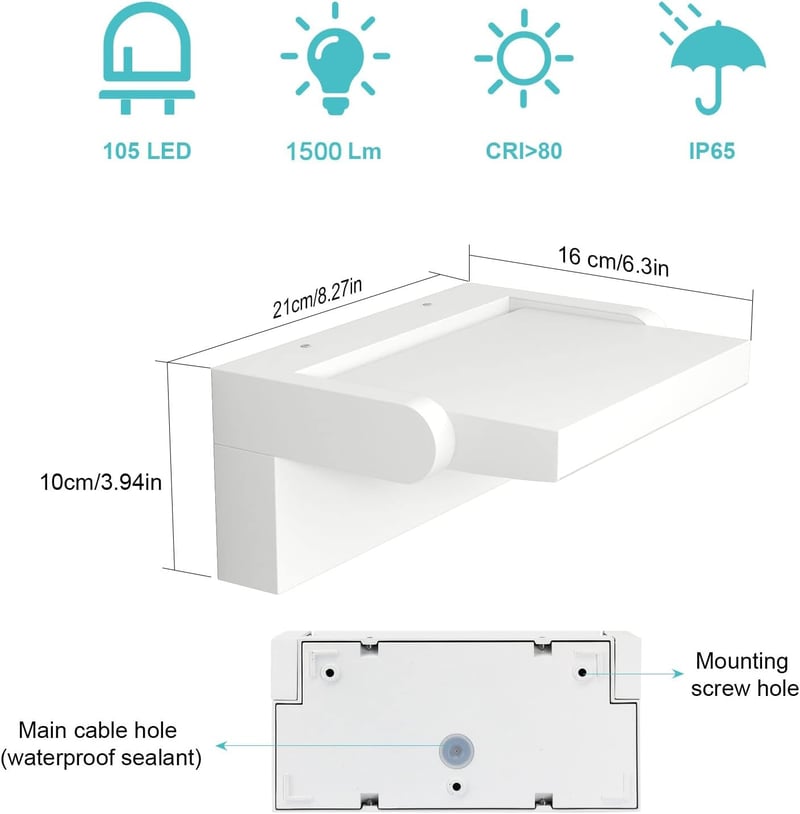 Klighten 24W LED fali lámpa dimmelhető app vezérléssel, IP65 vízálló kültéri beltéri világítás