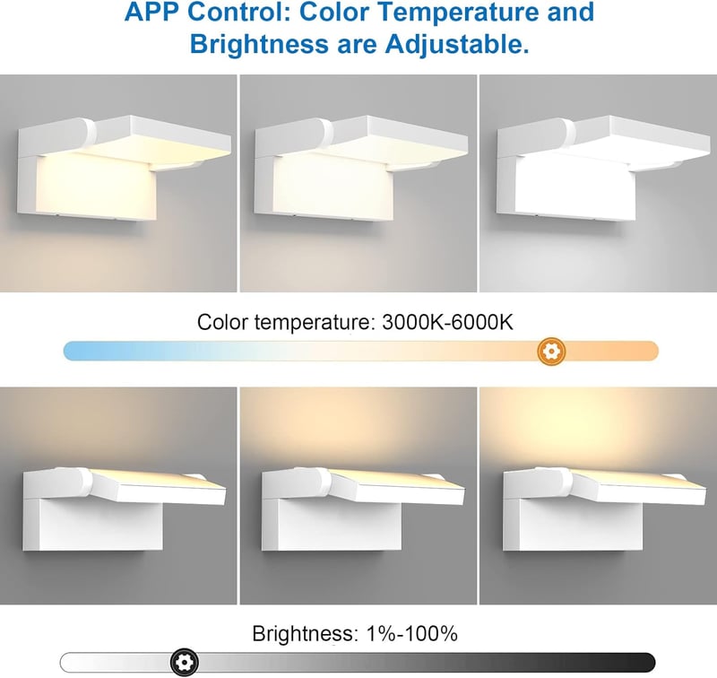 Klighten 24W LED fali lámpa dimmelhető app vezérléssel, IP65 vízálló kültéri beltéri világítás
