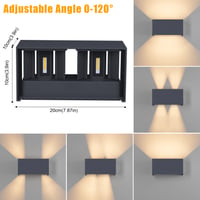 Lampă de perete LED de exterior Klighten 24W, cu unghi al fasciculului luminos reglabil, IP65, 3000K alb cald, antracit, lampă de perete pentru interior și exterior, iluminare sus-jos 3