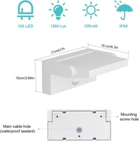 Klighten 24W LED Kültéri Fali Lámpa Mozgásérzékelővel IP65 Forgatható Panellel 7