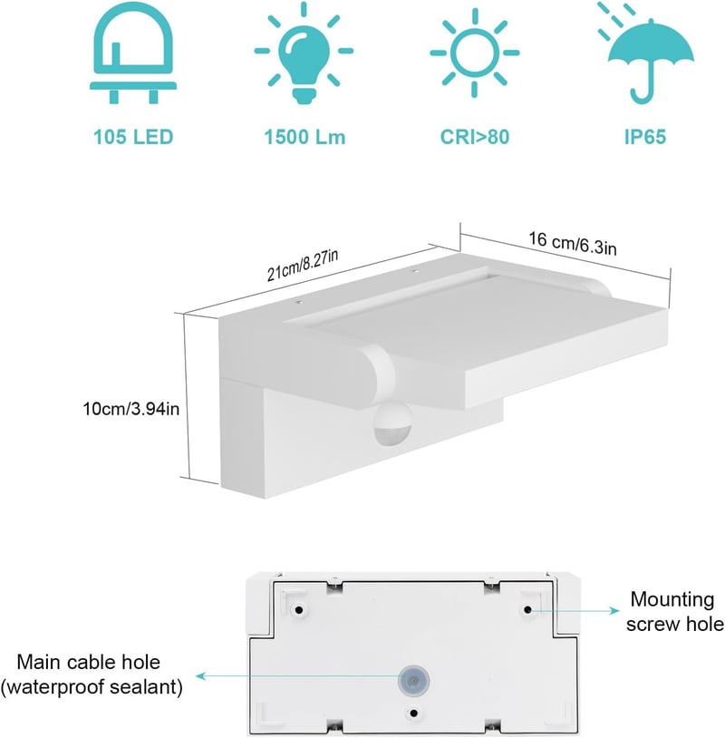 Klighten 24W LED Kültéri Fali Lámpa Mozgásérzékelővel IP65 Forgatható Panellel