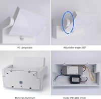 Klighten 24W LED Kültéri Fali Lámpa Mozgásérzékelővel IP65 Forgatható Panellel 3