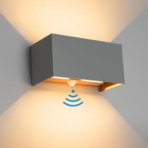 Klighten 24W vonkajšie nástenné svietidlo so snímačom pohybu IP65, 3000K teplá biela – tmavosivé