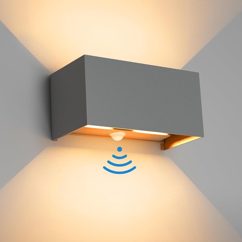 Klighten 24W Mozgásérzékelős Kültéri Fali Lámpa IP65 Meleg Fehér - 1pcs, Darkgray