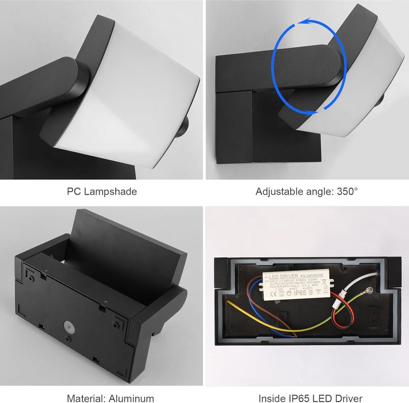 Klighten 2db 24W Kültéri Fali Lámpa IP65 Forgatható LED Panel Meleg Fehér 3000K