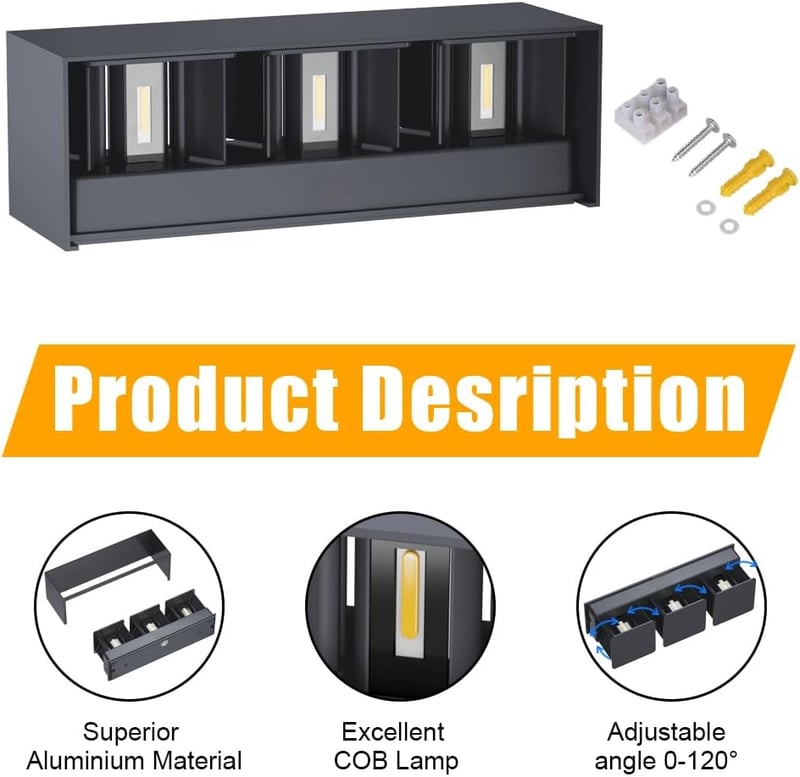 Klighten 30W Kültéri Fali Lámpa Szett - 2db Antracit Alumínium IP65 Vízálló LED Világítás Állítható Fényszöggel - Beltéri/Kültéri Használatr