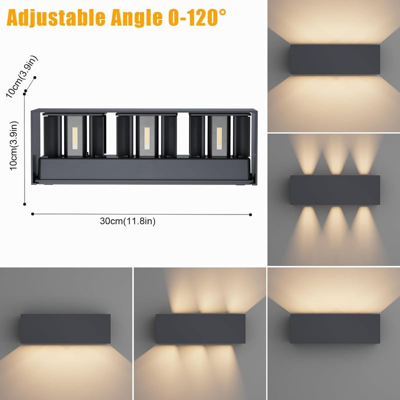 Klighten 30W Kültéri Fali Lámpa Szett - 2db Antracit Alumínium IP65 Vízálló LED Világítás Állítható Fényszöggel - Beltéri/Kültéri Használatr